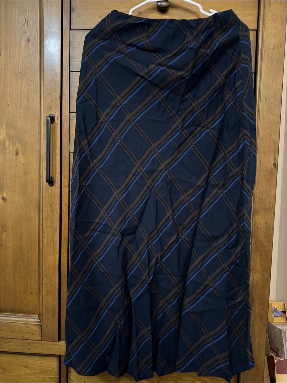 Navy Plaid Maxi Skirt with Brown & Blue Accents